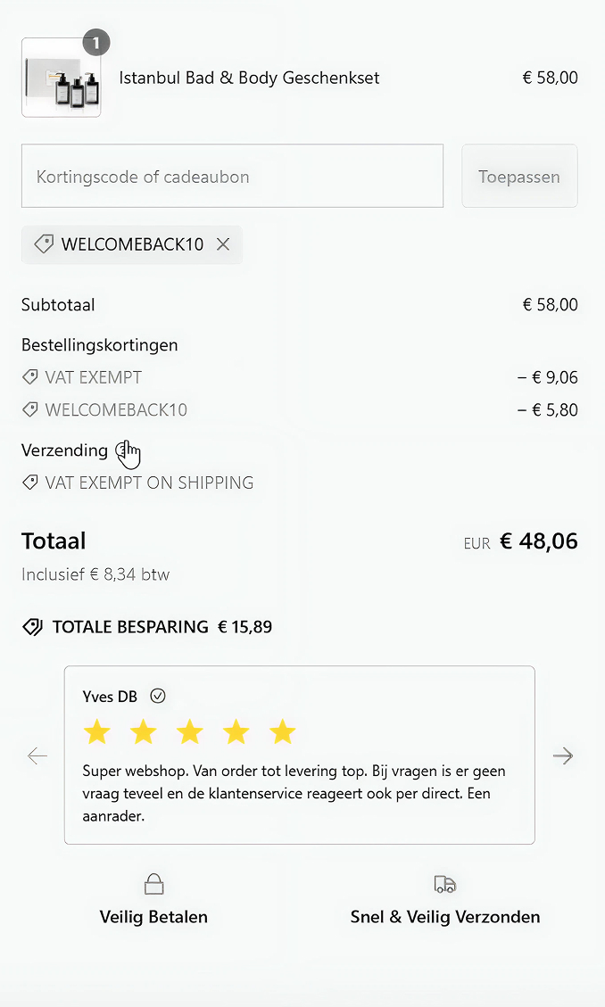 Atelier Rebul checkout with VAT exemption