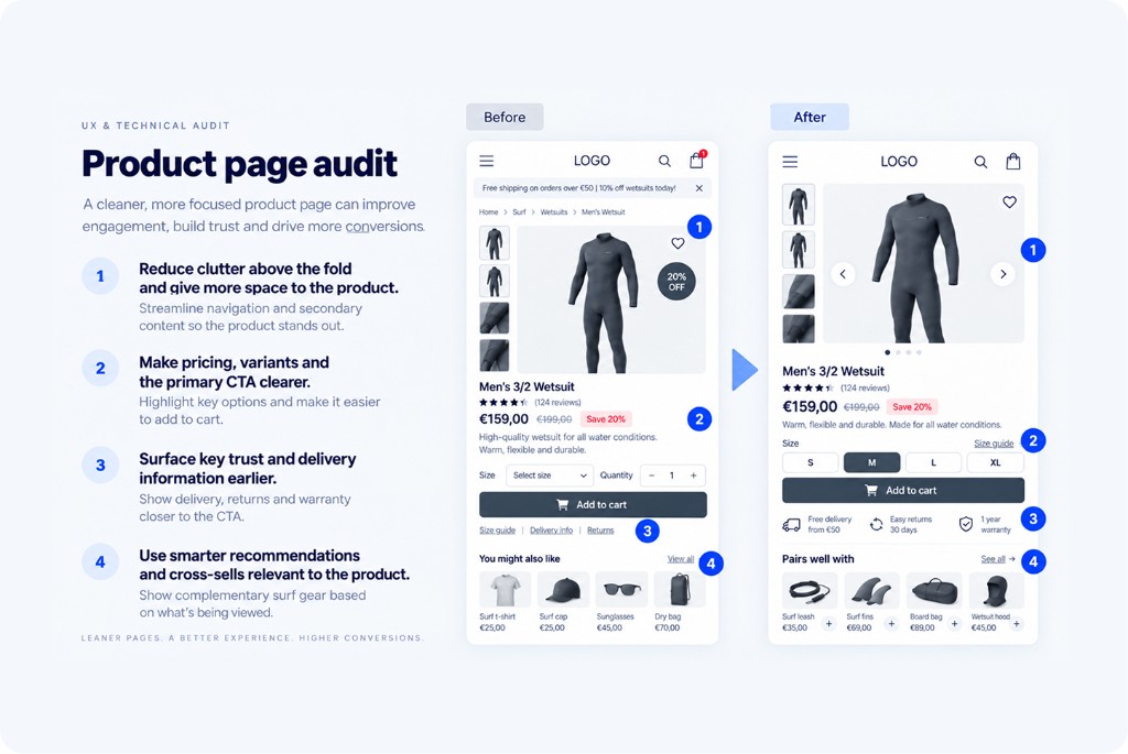 Before and after product page